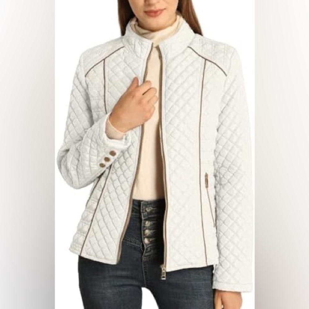 Bellivera Cream Diamond Quilted Jacket Size Small